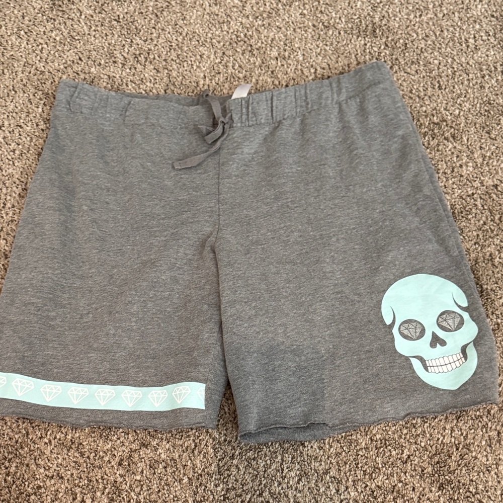 No Boundaries Gray Shorts with Mint Skull Design